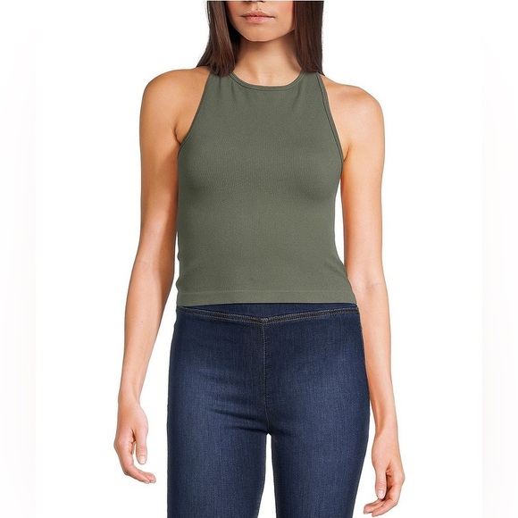 Intimately Free People Hayley Crewneck Racerback Knit Seamless Tank Army Green - Picture 1 of 7